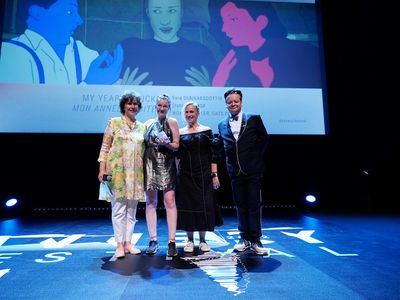 Pamela Ribon and Sara Gunnarsdottir accept the Cristal Award for My Year of Dicks at Annecy 2022