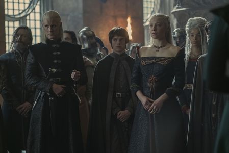 Matt Smith, Harry Collett, Emma D'Arcy, and Phoebe Campbell in House of the Dragon (2022)
