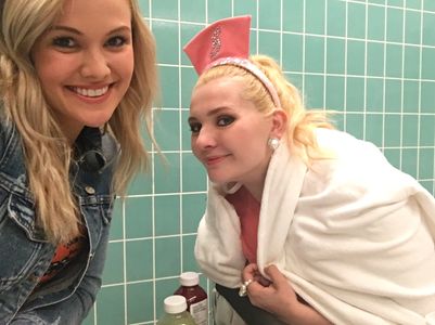 Abigail Breslin (Chanel #5) and Cathy Marks (Chanel #11) behind the scenes on FOX's SCREAM QUEENS.