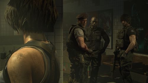 William Hope, Craig Johnson, Jeff Schine, Sterling Sulieman, and Nicole Tompkins in Resident Evil 3 (2020)