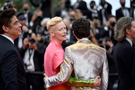 Tilda Swinton and Timothée Chalamet at an event for The French Dispatch (2021)
