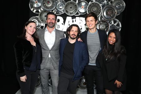 Nicole Brown, Jon Hamm, Edgar Wright, Hannah Minghella, and Ansel Elgort at an event for Baby Driver (2017)