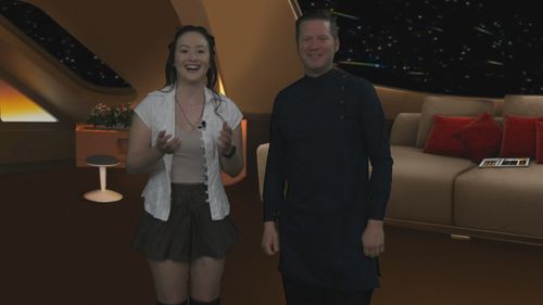 Bryan Kreutz and Lili Fox-Lim in A Captain's Log (2021)
