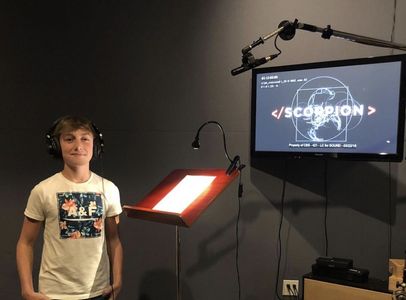 Ethan finishing up his ADR work for Scorpion at Outloud Audio