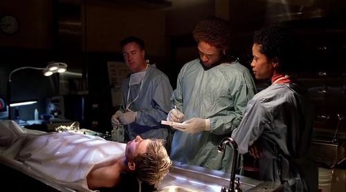Gary Dourdan, William Petersen, Judith Scott, and Mike Graybeal in CSI: Crime Scene Investigation (2000)