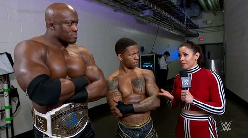Bobby Lashley, Dasha Kuret, and Lio Rush in WWE Elimination Chamber (2019)
