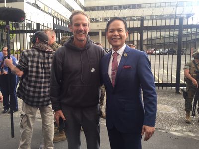 With Director Peter Berg on the set of Mile 22 in Bogota.