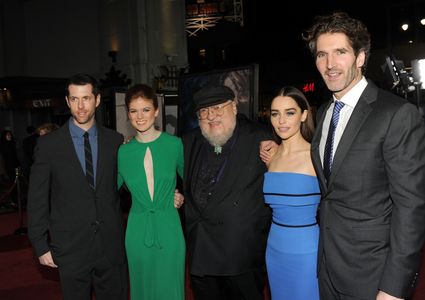 George R.R. Martin, David Benioff, D.B. Weiss, Rose Leslie, and Emilia Clarke at an event for Game of Thrones (2011)