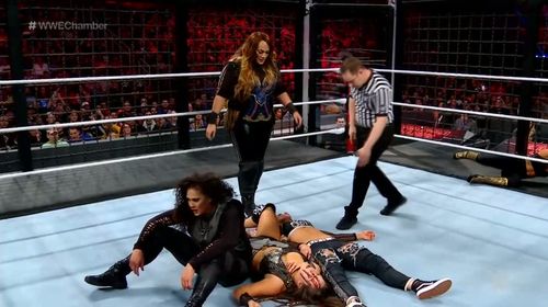 Sarona Snuka, Sarah Bridges, Gionna Daddio, and Savelina Fanene in WWE Elimination Chamber (2019)