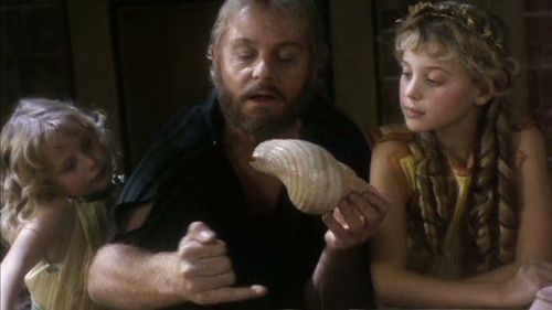 Derek Jacobi, Hannah Morris, and Victoria Shalet in The Storyteller: Greek Myths (1991)