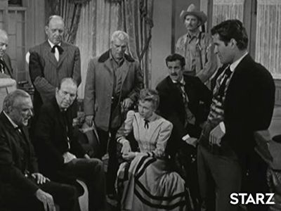Frank Gerstle, Stacy Harris, Hugh O'Brian, Damian O'Flynn, Randy Stuart, and Morgan Woodward in The Life and Legend of W
