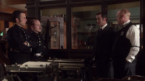Yannick Bisson, Thomas Craig, Jonny Harris, and Charlie Clements in Murdoch Mysteries (2008)
