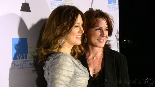 Janet Tamaro and Sasha Alexander after accepting their WIN awards