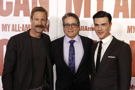 Aaron Eckhart, Angelo Pizzo, and Finn Wittrock at an event for My All-American (2015)