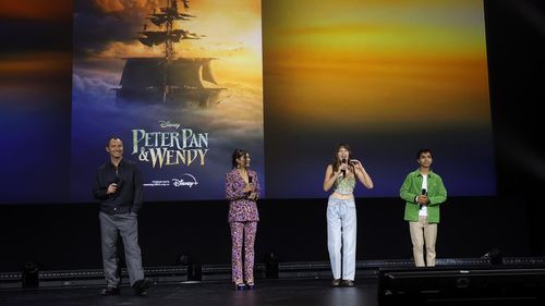 Jude Law, Ever Anderson, Alyssa Wapanatâhk, and Alexander Molony in Peter Pan & Wendy (2023)