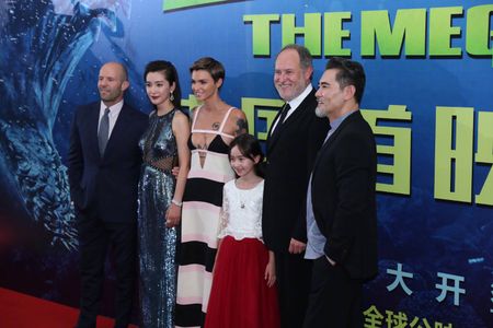 Sophia Cai with the main cast from The MEG at Beijing The MEG Premiere 2018