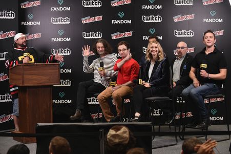 Kevin Smith, Ben Edlund, Jackie Earle Haley, Peter Serafinowicz, Scott Speiser, Griffin Newman, and Valorie Curry at an 