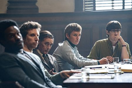 Mark Rylance, Ben Shenkman, Eddie Redmayne, Alex Sharp, and Yahya Abdul-Mateen II in The Trial of the Chicago 7 (2020)