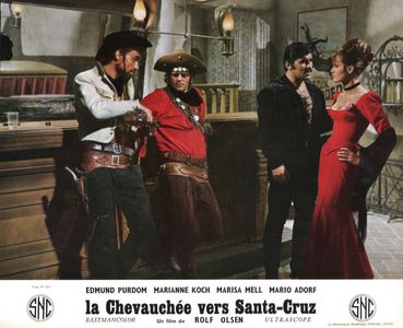 Mario Adorf, Klaus Kinski, Marisa Mell, and Sieghardt Rupp in The Last Ride to Santa Cruz (1964)