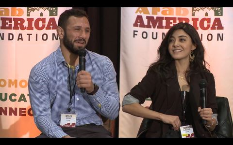 Yasmine Al-Bustami and Myles Amine at Arab America Foundation Summit (2021)