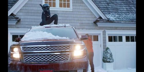 Quentin Sanders landing on top of a slippery surface for a WeatherTech commercial