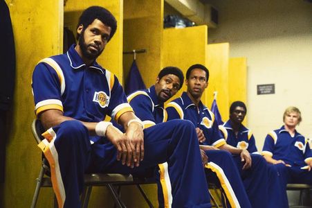 DeVaughn Nixon, Solomon Hughes, Newton Mayenge, Austin Aaron, and Jimel Atkins in Winning Time: The Rise of the Lakers D