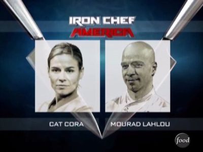Cat Cora and Mourad Lahlou in Iron Chef America: The Series (2004)