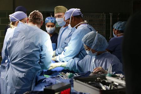 Justin Chambers, Jason George, Kevin McKidd, Camilla Luddington, Kelly McCreary, and Melissa Oliver in Grey's Anatomy (2