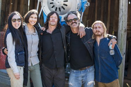 Norman Reedus, Steven Ogg, Lauren Cohan, Angela Kang, and Austin Amelio in The Walking Dead (2010)