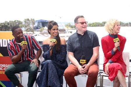 Chris Chibnall, Jodie Whittaker, Tosin Cole, and Mandip Gill at an event for Doctor Who (2005)