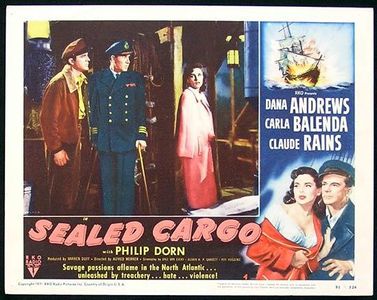 Dana Andrews, Carla Balenda, and Onslow Stevens in Sealed Cargo (1951)