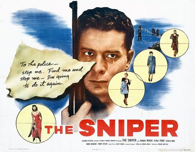 Geraldine Carr, Marlo Dwyer, Arthur Franz, and Marie Windsor in The Sniper (1952)