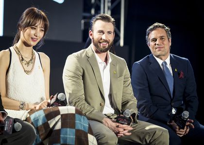 Chris Evans, Mark Ruffalo, and Claudia Kim at an event for Avengers: Age of Ultron (2015)