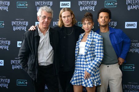 Eric Bogosian, Sam Reid, Jacob Anderson, and Bailey Bass at an event for Interview with the Vampire (2022)