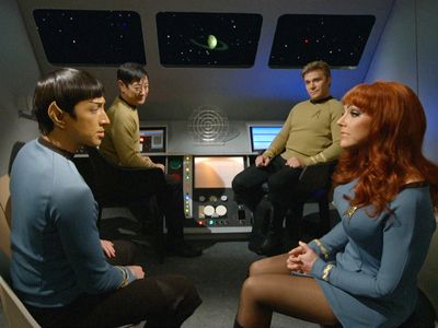Grant Imahara, Vic Mignogna, Michele Specht, and Todd Haberkorn in Star Trek Continues (2013)