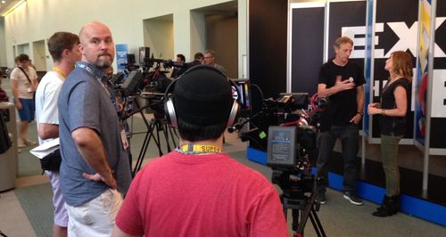 Tony Hawk and host Alison Haislip at E3 2015. Unlocked Director Jeremy Snead and crew.