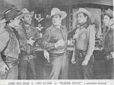 Richard Avonde, Lane Bradford, Johnny Mack Brown, James Ellison, and Zon Murray in Oklahoma Justice (1951)