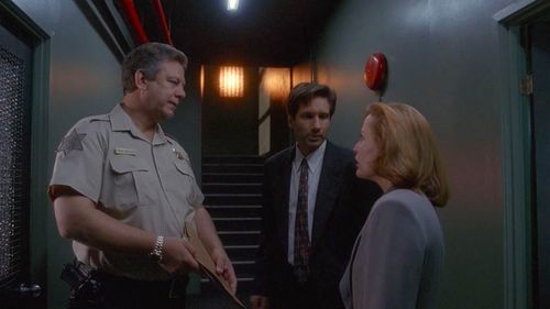 Gillian Anderson, David Duchovny, and Ernie Lively in The X-Files (1993)