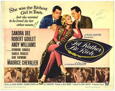 Sandra Dee, Maurice Chevalier, Hermione Gingold, Robert Goulet, and Andy Williams in I'd Rather Be Rich (1964)