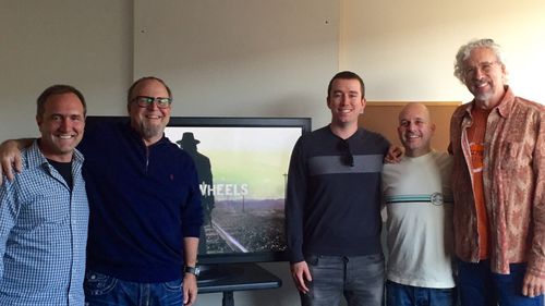 Hell On Wheels final spotting session crew: L to R - Chris Tergesen (Music Editor),Kevin Kiner (composer),Tom Brady (S