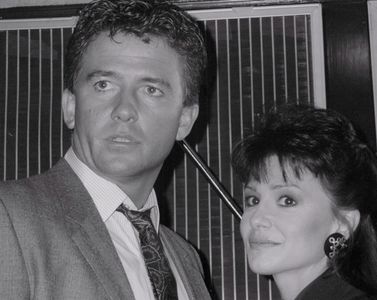 Margaret Michaels and Patrick Duffy on the set of Dallas.
