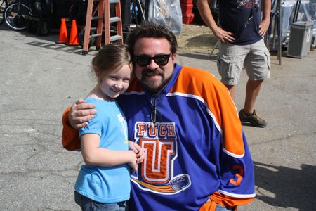 Elizabeth Tripp and Kevin Smith on the set of Red State