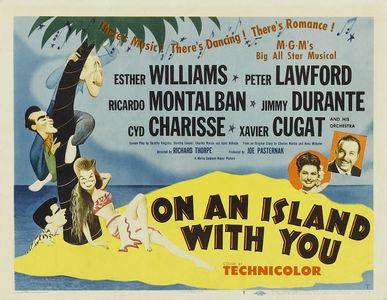 Ricardo Montalban, Cyd Charisse, Jimmy Durante, Xavier Cugat, Peter Lawford, and Esther Williams in On an Island with Yo