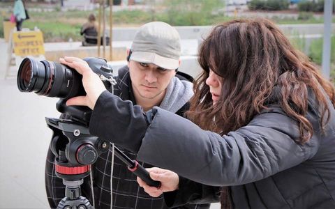 Klaudia Kovacs shooting a documentary film.
