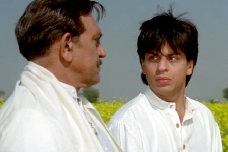 Shah Rukh Khan and Amrish Puri in Dilwale Dulhania Le Jayenge (1995)