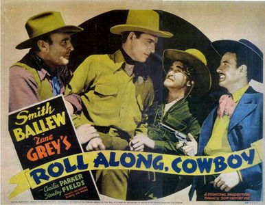 Smith Ballew, Bill Elliott, Monte Montague, and Bud Osborne in Roll Along, Cowboy (1937)
