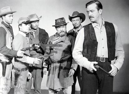 Ben Cooper, Sterling Franck, Ben Johnson, J. Carrol Naish, John Payne, and John Smith in Rebel in Town (1956)