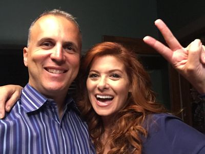 With Debra Messing on the set of 