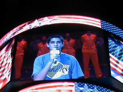 Kyle performing the National Anthem at a Los Angeles Lakers game at Staples Center in 2012