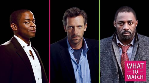 Idris Elba and Hugh Laurie in What to Watch (2020)